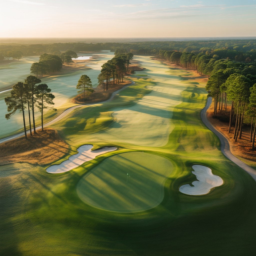 Aerial view of a public golf course in Tuscaloosa Alabama on a sunny morning