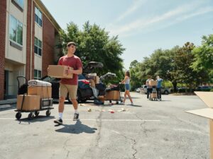 Tuscaloosa Apartment Move-In Checklist for UA Students 3 People moving boxes into apartment complex